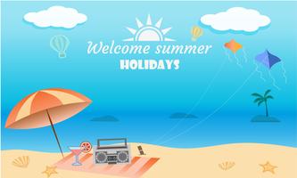 Vector of summer beach activity concept, welcome to holiday summer 