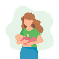 Ilustración de la lactancia materna, madre alimentando a un bebé con pecho. Ilustración del concepto vector