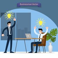 Businessman and his boss discussing and find solution and work successful in the office with symbolic bulb above their head. vector