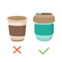 Taza de café reutilizable y taza desechable - cero ilustración de concepto de residuos. Estilo de vida sostenible, reducción de plástico. vector