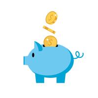 Hucha - cerdo con las monedas, ejemplo aislado del vector en estilo plano, icono para la inversión, finanzas.