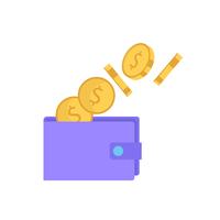 Cartera con monedas, ilustración vectorial aislado en estilo plano, icono de inversión, ahorros, banco, finanzas y dinero. vector