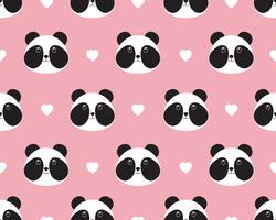 Seamless pattern of cute panda face with heart on sweet background vector