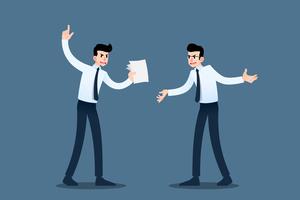 Two businessman debating each other about to fix the problem and improve their dealing to reach the profit target and make their organization successfully. Vector illustration in business concept design.