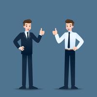 Smiling businessman standing and thumb up to cheerful for his successful career. vector