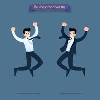 Happy, successful businessman jumping in to the air celebrating victory of his work. vector
