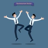 Happy business people celebrating, jumping characters, male persons and team. vector