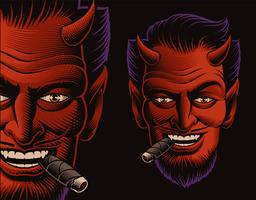 Color ilustración vectorial de una cara de diablo fumando un cigarro vector