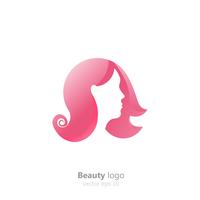 Logo for beauty salons, hairdressers, stylists. Woman with colored hair gradient logotype. Vector flat illustration