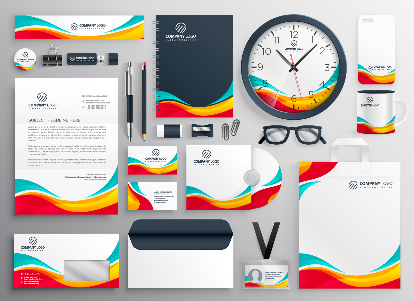 Colorful Business Stationery Set Download Free Vectors Clipart