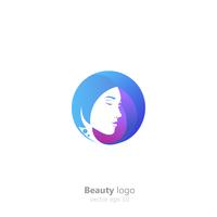 Logo for beauty salons, hairdressers, stylists. Woman with colored hair gradient logotype. Vector flat illustration