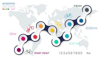 Bicycle way with business icon infographics on world map background. vector