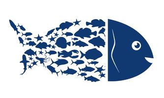 Fish logo. Blue symbol of fish on a white background. Vector illustration.