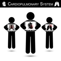Cardiopulmonary System .  Human hold monitor screen and show imaging of Skeleton ( chest injury ) , Heart ( Myocardial Infarction ) , Lung ( Pulmonary Tuberculosis )    ( CPR concept )