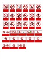 conjunto de señales obligatorias, señales de peligro, señales prohibidas, señales de seguridad y salud en el trabajo, carteles de advertencia, señales de emergencia contra incendios. Para adhesivos, carteles y otros materiales de impresión. fácil de modif