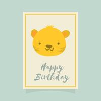 Flat Cute Tiger Happy Birthday Animal Greetings Vector Template 