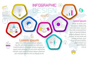 Pentágonos etiqueta infografía con 6 pasos. vector