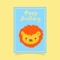 Flat Cute Lion Birthday Animal Greetings Vector Template