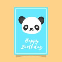 Flat Cute Panda Happy Birthday Animal Greetings Vector Template