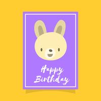 Flat Cute Rabbit Happy Birthday Animal Greetings Vector Template