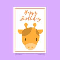 Flat Giraffe Happy Birthday Animal Greetings Vector Template