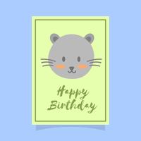 Flat Cute Cat Happy Birthday Animal Greetings Vector Template