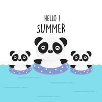 Hello summer cute panda cartoon. vector