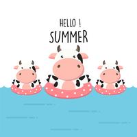 Hello summer cute cow cartoon. vector