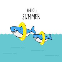 Hello summer cute shark cartoon. vector