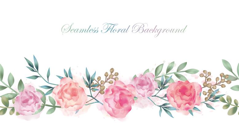 Seamless watercolor flower background with text space isolated on a white background.