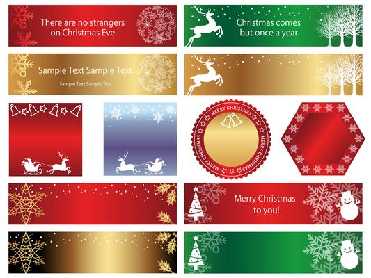 Set of assorted Christmas banners/cards isolated on a white background.