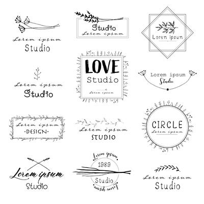 Feminine logo, Hand drawn flowers, Botanical decorative element, Vector illustration.
