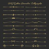 Set Of Golden Decorative Calligraphic Elements For Decoration. Handmade Vector Illustration.