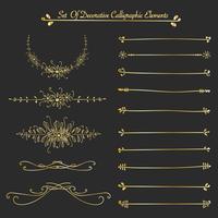 Conjunto De Elementos Caligráficos Decorativos De Oro Para La Decoración. Ilustración vectorial hecha a mano vector
