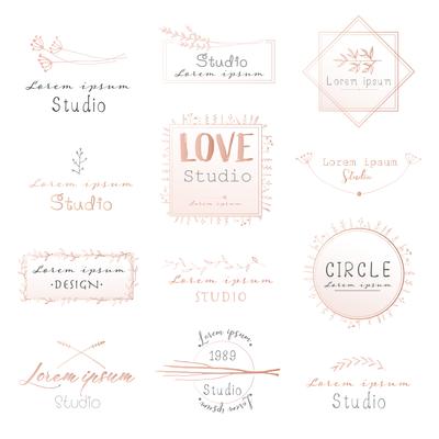 Feminine logo, Hand drawn flowers, Botanical decorative element, Vector illustration.