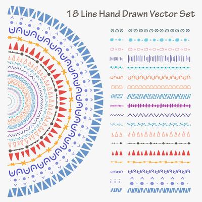 18 Line Hand Drawn Vector Set. Handmade Vector Illustration.	