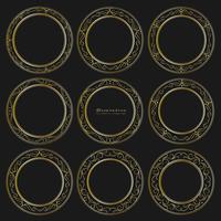 Set of golden decorative round frames vintage style. Vector illustration.