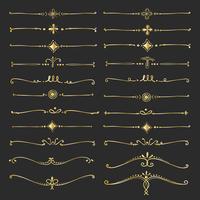 Set Of Golden Decorative Calligraphic Elements For Decoration. Handmade Vector Illustration.