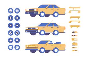 Car vehicle parts customisation mod illustration set vector