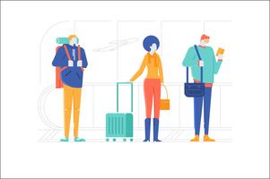 Ilustración de aeropuerto de viaje de carácter de personas vector