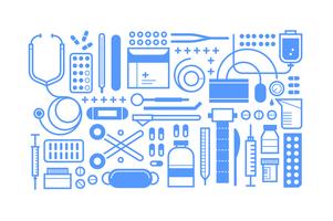 Flat medical tools set bundle vector