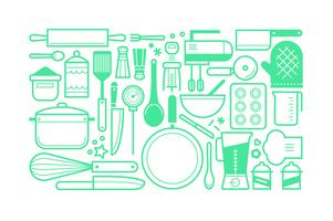 Flat cooking tools set bundle vector