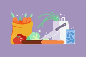 Chopping vegetables and groceries illustration set vector