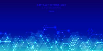 Abstract technology hexagons genetic and social network pattern on blue background vector