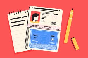 Passport travel essentials illustration set vector