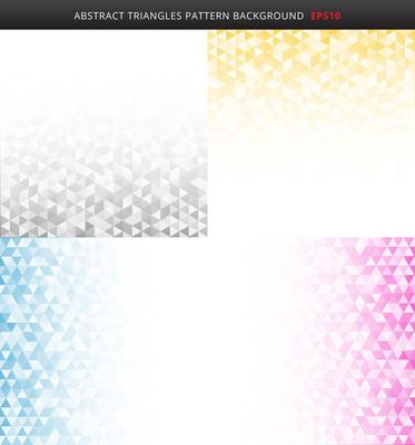 Set of abstract striped gray, yellow, blue, pink color geometric triangles pattern on white background and texture with copy space.