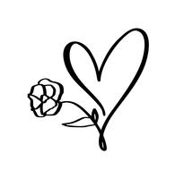 Dibujado a mano corazón y flor signo de amor. Vector romántico del ejemplo de la caligrafía para el día de tarjetas del día de San Valentín y la boda. Símbolo de icono de concepto para camiseta, tarjeta de felicitación, cartel