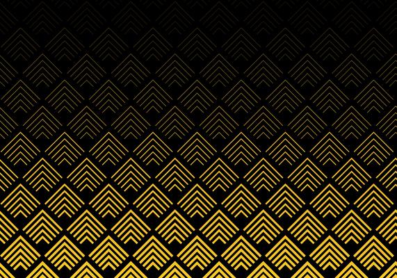 Abstract gold color chevron lines pattern on black background. Geometric tracery.