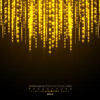 Gold lights shiny vertical line glitters holiday festival on dark background. Golden christmas confetti shining lights pattern. Magic rain of sparkling glitter particles lines vector