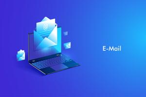 Servicio de correo electrónico de diseño isométrico. Mensaje de correo electrónico y correo web o servicio móvil. vector
